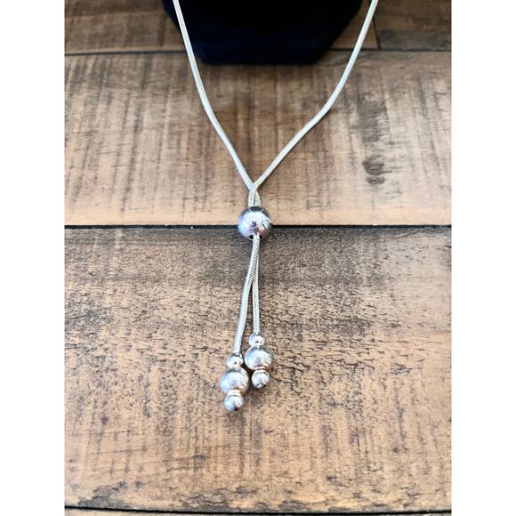 Lariat Necklace Sterling Silver Snake Chain Pendant 28 in. Made in Italy - Picture 3 of 10